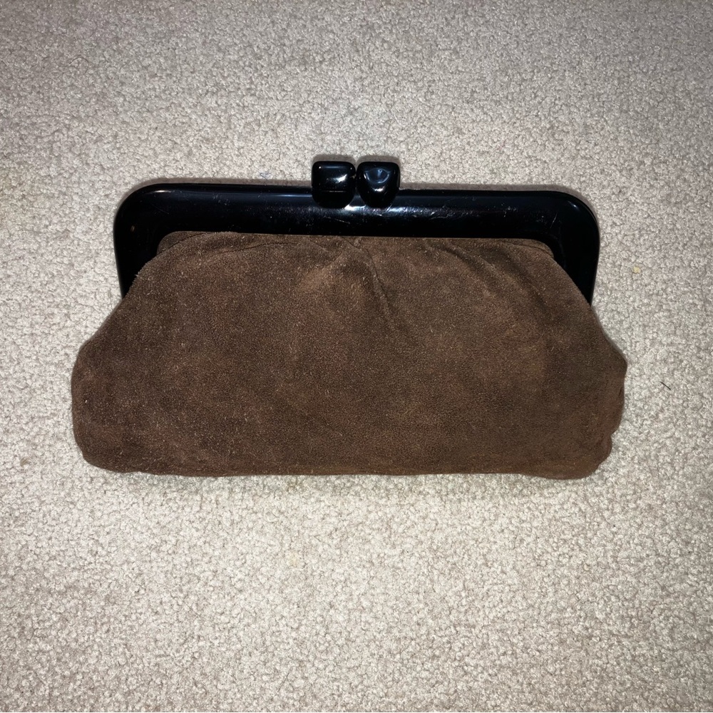 Vintage Brown Suede Clutch with Dark Brown Frame @1978